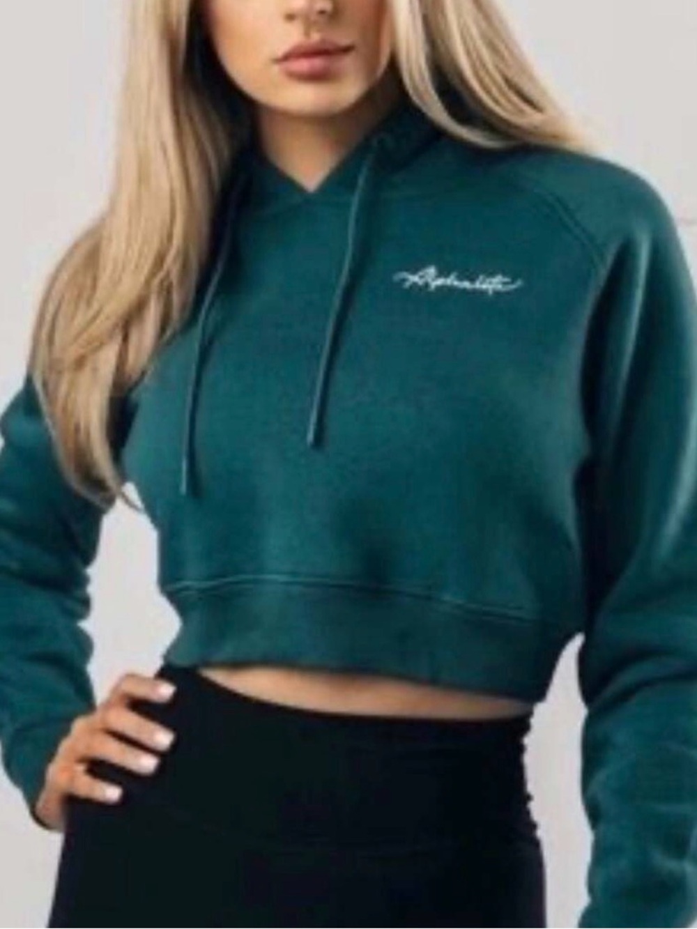 Alphalete Cropped Hoodie — Teal Green — Sz S — Excellent Condition